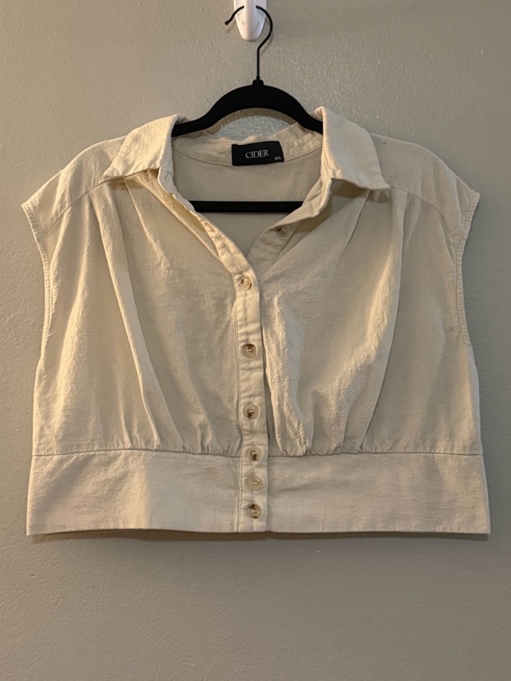 Cider Beige Textured Cotton Button Up Crop Top Vest Plus Size 0XL